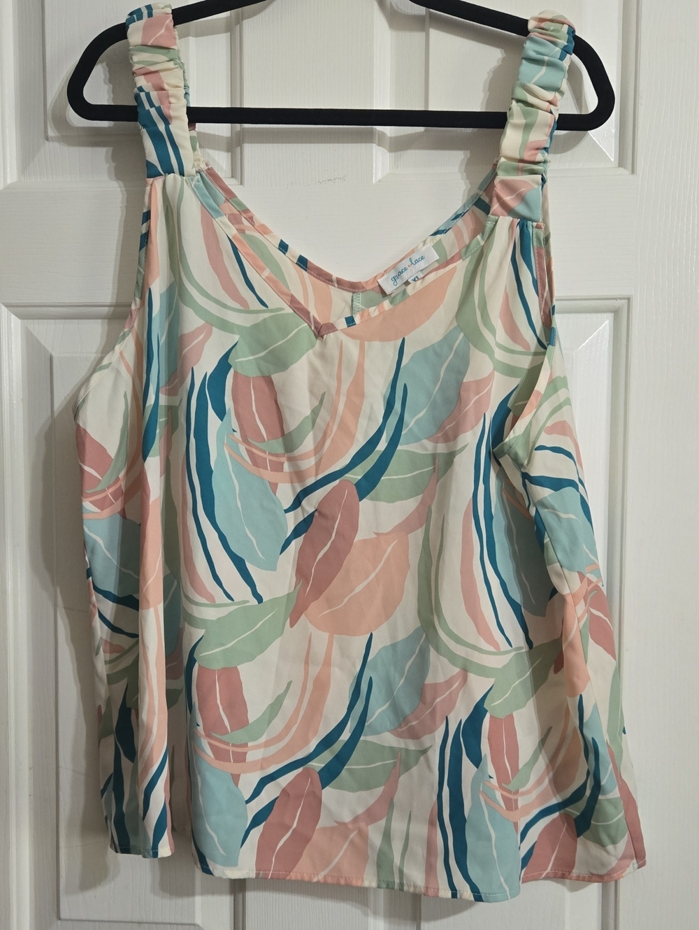 Grace & Lace Pastel Leaf-Print Ruching-Strap Camisole in Blush, Mint & Teal